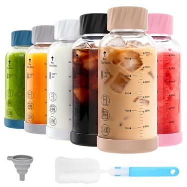 Imagem de Luxfuel Garrafas de vidro de 350 ml com tampas, pacote com 6 garrafas de vidro borossilicato resistentes ao calor com tampa de aço inoxidável e base de silicone antiderrapante para sucos