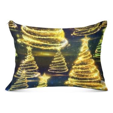 Imagem de Capas de travesseiro decorativas grandes brilhantes de árvores de Natal elegantes de flanela tamanho padrão king queen capa de travesseiro para cama, tamanho do corpo, 53 cm x 137 cm
