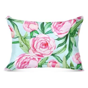 Imagem de Capa de almofada de flanela flor peônia rosa aquarela decorativa animal floral rei queen tamanho padrão capa de almofada grande, tamanho padrão, 50,8 cm x 66 cm
