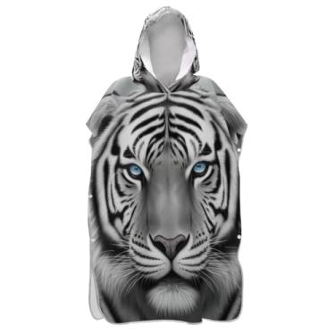 Imagem de Toalha de praia com capuz de secagem rápida capa preta branca legal tigre impresso roupão de banho para adultos natação surf piscina, tamanho único