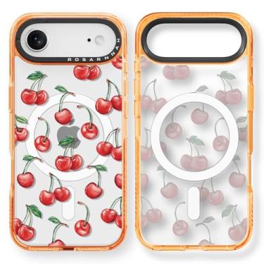 Imagem de Rosarnnah Capa para iPhone Air fofa - compatível com Magsafe - Capa de telefone à prova de choque com proteção contra quedas de grau militar de 2 m - Design cereja (16,5 cm) Laranja cósmica