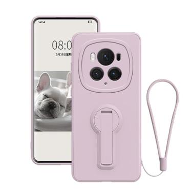 Imagem de Wousunly Capa compatível com Honor Magic 6 Pro com suporte preto, capas de telefone Honor Magic 6 Pro, acessórios de alça de cordão de silicone, capa protetora à prova de choque original fina (roxa)