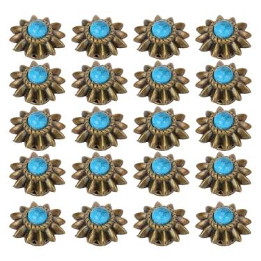 Imagem de SUNGOOYUE 20 Conjuntos de Fivelas Conchos, Rebites de Liga de Zinco Ocidental Vintage Decorativos Margaridas Com Imitação Turquesa Colorida para Selas de Couro, Chapéus, Cintos (Azul)