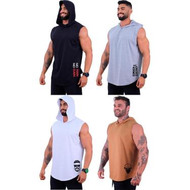 Imagem de Kit 4 Regatas Longline Machão Com Touca Masculina MXD Conceito Academia Fitness-Masculino
