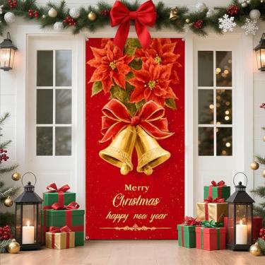 Imagem de AOHMPT Decoração de Natal para pendurar na porta, banner decorativo de poliéster, enfeite de Natal para festas internas e externas (JC0069-1M)