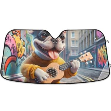 Imagem de Toldo de sol bonito buldogue personalizado para para-brisa de carro universal dobrável caminhão persianas de carro para janelas dianteiras automotivas L, 144,8 cm x 80 cm