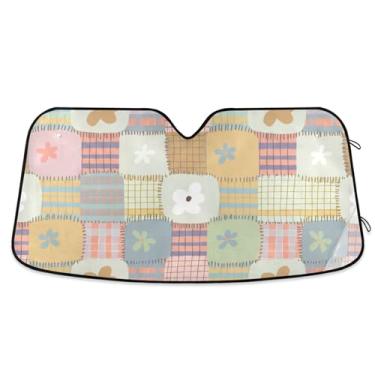 Imagem de Guarda-sol personalizado colorido quadrado pastel para para-brisa de carro engraçado retrátil dobrável para-brisa automotivo guarda-sol animal floral M, 139,7 cm x 70,1 cm