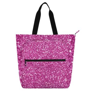 Imagem de GAIGEO Sacola vibrante com glitter rosa brilhante para mulheres amantes de livros com zíper grande bolsa escolar de trabalho