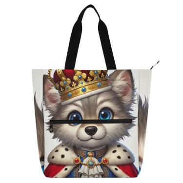 Imagem de GAIGEO Linda bolsa de trabalho com estampa de lobo para mulheres, bolsa escolar de lona com zíper, presente para professores para amantes de livros