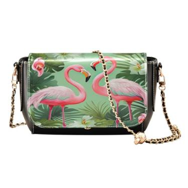 Imagem de GAIGEO Bolsa transversal feminina de couro tropical Leves, bolsa tiracolo de couro leve, bolsas transversais para mulheres, média, Flamingos rosa - 2, One Size