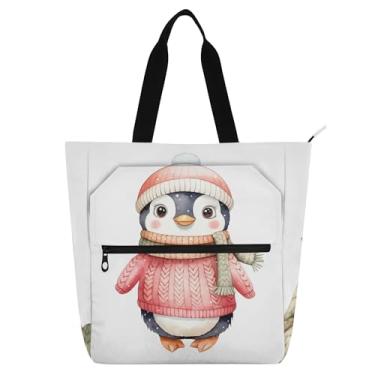 Imagem de Linda bolsa de trabalho branca de inverno pinguim para mulheres, bolsas de tecido de lona, faculdade, escola, professor, livro, presente
