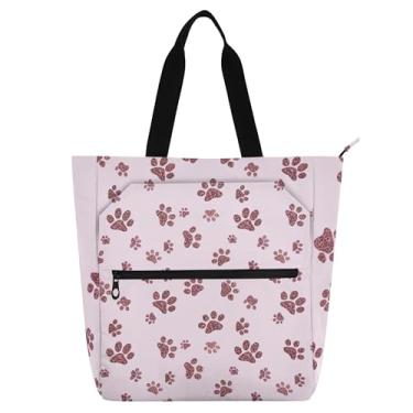 Imagem de GAIGEO Sacola feminina rosa dourada com estampa de pata de cachorro rosa para trabalho, bolsa escolar, bolsa de professores com compartimentos