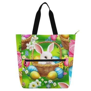 Imagem de Coelhos fofos ovos de páscoa verde bolsa de trabalho para mulheres, bolsas de tecido de lona, faculdade, escola, professores, livros, presentes
