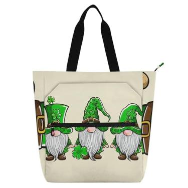 Imagem de Gnomos de trevo verde bege bolsa de trabalho para mulheres, bolsa escolar de lona com zíper, presente para professores para amantes de livros