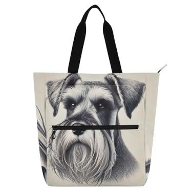 Imagem de Bolsa vintage Schnauzer para mulheres, crianças, trabalho, escola, livros, livros, zíper, lona, bolsa de mão, presente