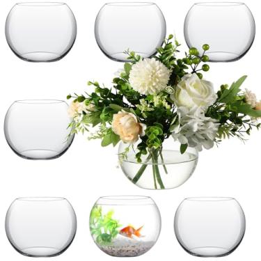 Imagem de Sawysine Vaso de mesa central de vidro redondo vaso de flores de terrário transparente a granel para eventos de casamento, plantador de peixe dourado, peça central floral, decoração de casa de