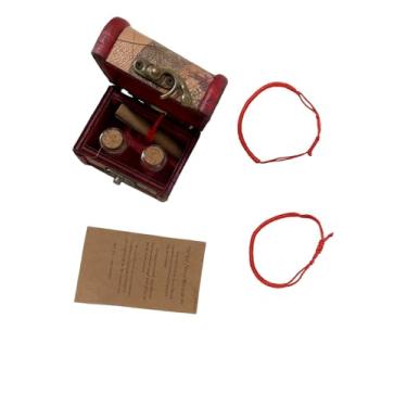 Imagem de Zan Mast Conjunto de pulseiras Red String of Fate para casais, 2 pulseiras de fio vermelho ajustáveis em baú do tesouro vintage com garrafas de vidro, cartão de notas de amor