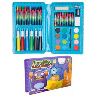 Imagem de Kit Estojo Azul Com 31 Peças Para Pintura E Desenho Infantil Volta Às 