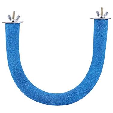 Imagem de Alomejor Brinquedos de Papagaio, Areia de Quartzo e Suporte de Poleiro de Madeira para Moagem de Bico, Com Parafuso para Fixação, Peças Destacáveis ​​para Exercícios de Escalada (Azul)