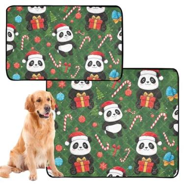 Imagem de Almofadas de Natal fofas para animais de estimação de desenho animado Pandas para cães à prova d'água Tapete de cercadinho reutilizável absorvente almofadas de treinamento de cães, médio + grande