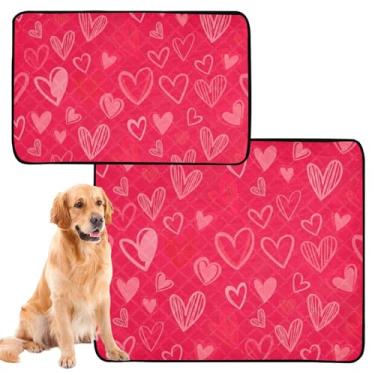 Imagem de Almofada de xixi vermelha reutilizável com corações rosa vibrantes para gatos, tapetes de xixi laváveis à prova d'água para gaiolas de cachorro fofas absorventes almofada de parto, médio + grande