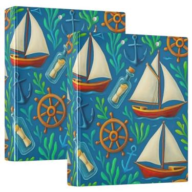 Imagem de Fichários de 3 anéis personalizados para veleiros náuticos, plantas aquáticas, 3 polegadas, 200 folhas, pastas, portfólio, impressão, anel redondo, fichário de escritório, 31,5 x 27 x 6 cm, 1 pacote