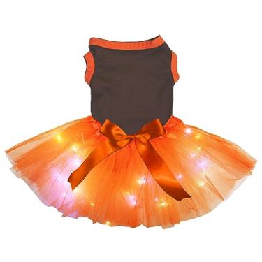 Imagem de Petitebella Vestido de cachorro com tema de ação de ação de graças simples (LED marrom/laranja, 3GG)