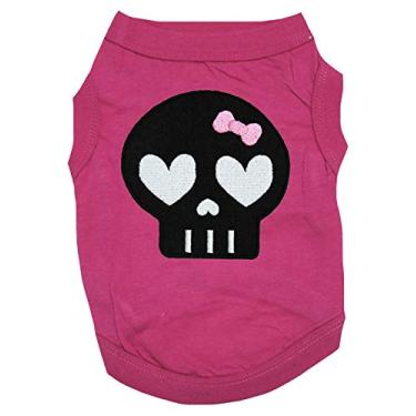 Imagem de Petitebella Camisa de cachorro com cara de caveira preta (rosa choque, PP)