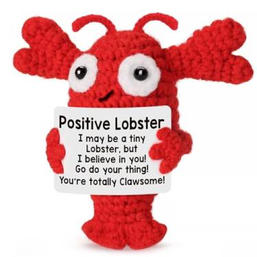 Imagem de Lagosta de crochê feita à mão, presente de apoio emocional positivo para mulheres, homens, namorado, namorada, esposa, marido | Animais de crochê inspiradores, presentes de alegria para amigos