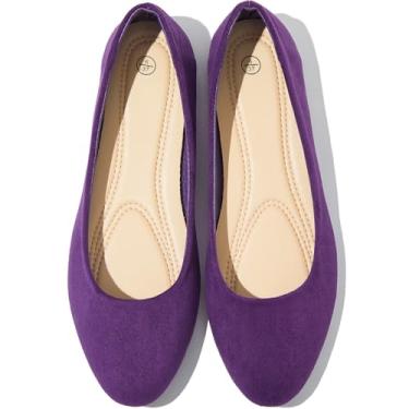 Imagem de Shupua Sapatilhas para mulheres, bico redondo, sapatilhas, sapatilhas de balé pretas elegantes, confortáveis, sapatos sociais para mulher, sapatilhas de bailarina para o trabalho, Roxa, 5