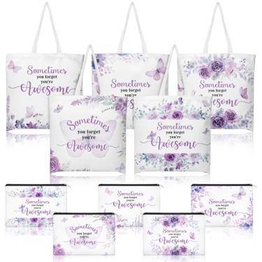 Imagem de Shinylin Conjunto de 5 prendas inspiradoras roxas para mulheres, sacolas de lona de borboleta cristã e bolsas de maquiagem Sometimes You Forget You're Awesome Gifts for Teacher Coworker Mother's Day
