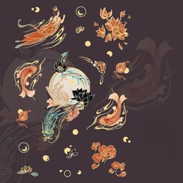 Imagem de 2 peças de adesivos de bronzeamento mitologia chinoiserie estética guindaste voador Koi Lotus Bullet Journaling acessórios adesivos decorativos à prova d'água