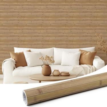 Imagem de Yun-aeon Papel de parede listrado de bambu texturizado de madeira sintética 43 cm x 300 cm Papel de parede removível autoadesivo para quarto e sala de estar - carbonizado leve