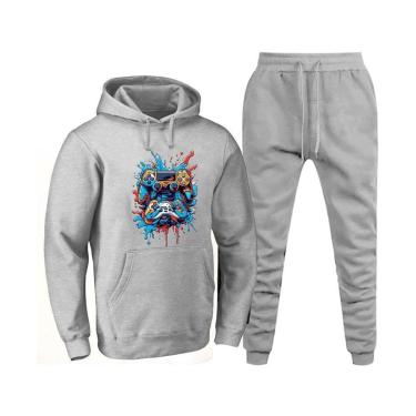 Imagem de Conjunto de Frio Moletom Abrigo Masculino Blusa Canguru e Calça Quentinha Com Bolso 70% Algodão-Masculino