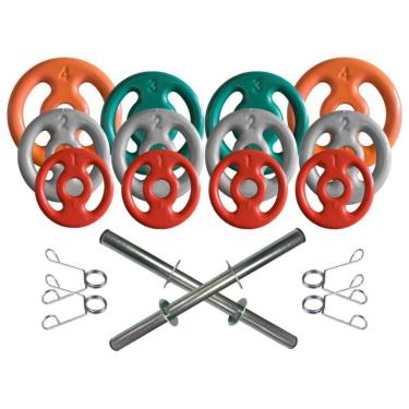 Imagem de Kit com Barras de Halteres e Anilhas Emborrachadas - 26 Kg-Unissex