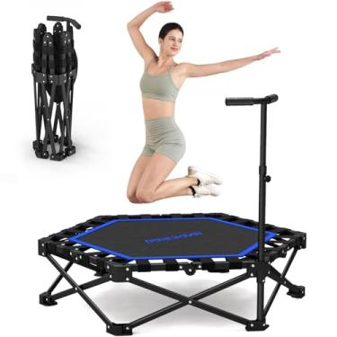 Imagem de HXD-ERGO Mini trampolim dobrável de 106 cm, trampolim rebote com alça de espuma ajustável, trampolim fitness para uso interno, externo, academia doméstica, carga máxima de 209 kg (azul)