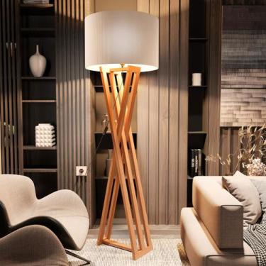 Imagem de Luminária De Chão Abajur Com Cúpula Pés De Madeira Star, Offwhite, Biv