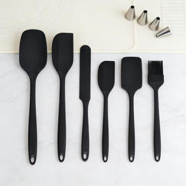 Imagem de Conjunto de 6 espátulas de silicone premium, utensílios de cozinha e assar resistentes ao calor para panelas antiaderentes (preto)