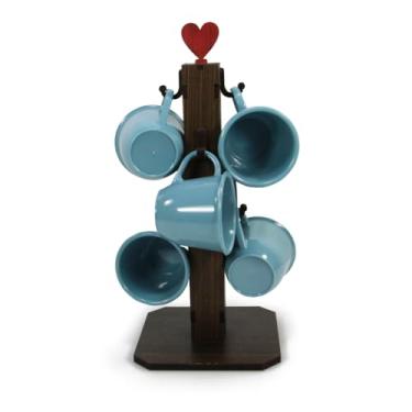 Imagem de Pedestal Porta Xícaras com 6 Xícaras de Acrílico 85ml – Ideal para Café, Chá e Decoração Doméstica, Organizador Prático para Cozinha (Azul)