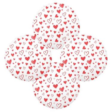 Imagem de Wassud Jogo americano conjunto de 4 tapetes de mesa redondos simples com rabiscos de corações para cozinha e jantar, tapetes laváveis e resistentes ao calor, decoração de mesa 39 cm