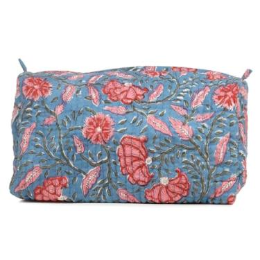 Imagem de Bolsa de higiene de algodão com estampa floral com bloco de mão para mulheres, bolsa de cosméticos, kit organizador de joias, bolsa de armazenamento, acessórios de viagem, itens de higiene essenciais