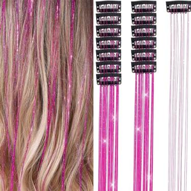 Imagem de Conjunto de Tinsel para Cabelo com 12 Peças Clip On Peça Peruca Fada Acessórios Brilhantes Extensões Glitter Mulheres e Meninas Uso em Festivais Festas