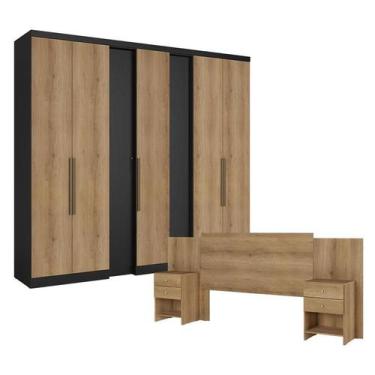 Imagem de Guarda Roupa Casal Selecto 7 Portas Preto Capuccino com Cabeceira Form