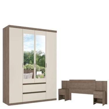 Imagem de Guarda Roupa Solteiro Nobre Glass 4 Portas Rustic Off White Acetinado 