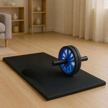 Imagem de Colchonete + Roda Abdominal para Treino em Casa 40+ | Kit Academia em Casa com Exercícios Eficazes para Abdômen e Lombar(Azul)
