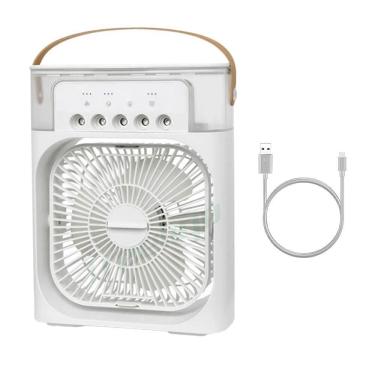 Imagem de Ventilador Portátil Umidificador De Ar Climatizador Portátil USB de Mesa Com Iluminação Branco