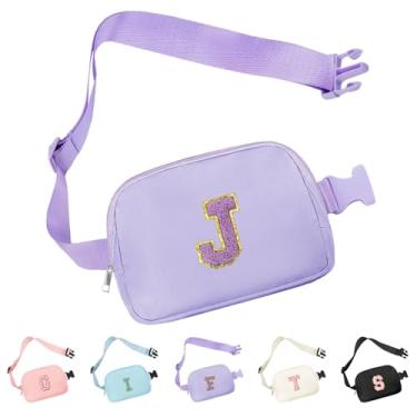 Imagem de Aganmi Bolsas transversais femininas com letras de chenille, modernas, pochetes impermeáveis para mulheres, corpo cruzado, bolsa de cinto com letra inicial com vários bolsos internos e alça ajustável