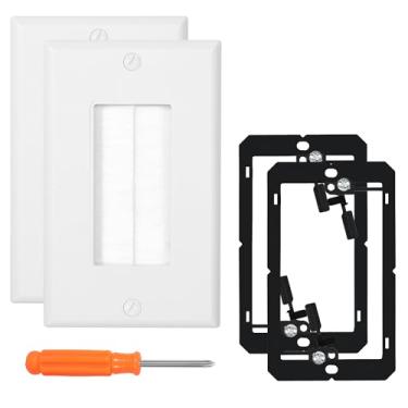 Imagem de Placa de parede escovada com suporte de montagem de baixa tensão, pacote com 10, 12,6 cm x 2,85 cm, inserção de passagem de estilo decorativo para fios HDMI/Ethernet/alto-falante, gerenciamento de