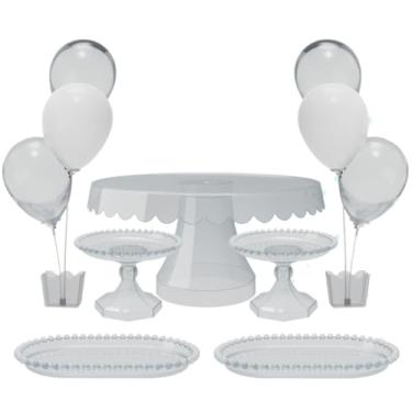 Imagem de Kit com 1 Boleira Plus, 2 Mini Boleira Pérola, 2 Bandeja Pérola e 2 Suporte p/Balões c/ 3 Hastes(CR - CRISTAL)