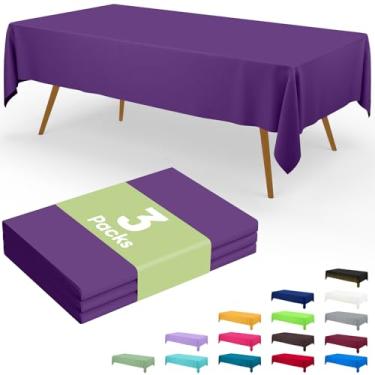 Imagem de Smiry Toalha de mesa descartável, pacote com 3, toalha de mesa de plástico impermeável, 137 x 272 cm, capas de mesa retangulares decorativas para festa, aniversário, piquenique, roxo